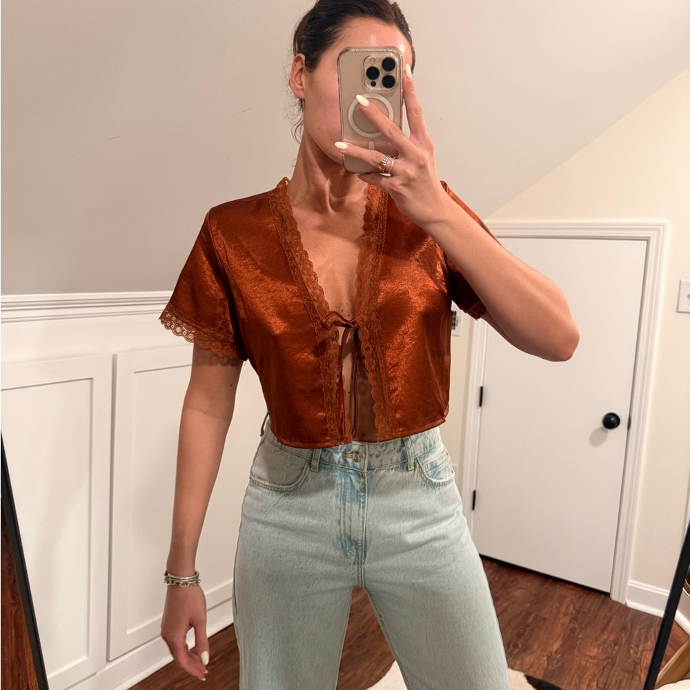 Princess Polly Rust Lace Tie-Front Blouse